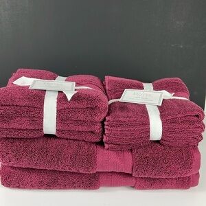 HOTEL Bath Towel Set Burgundy 100% Cotton Soft Absorbent - 8 Piece Set - NEW